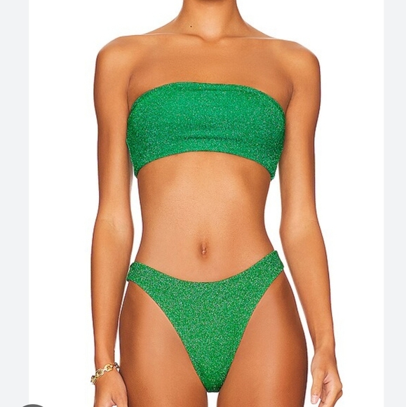 Good American Sparkly Summer Green Bikini Bandeau Size 4 - Picture 1 of 6